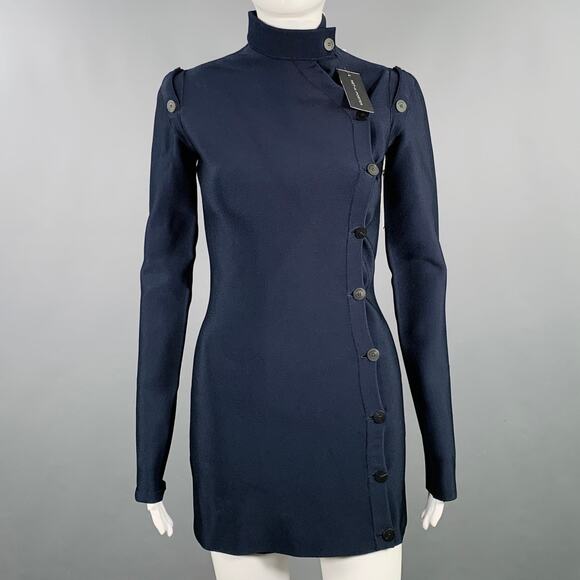 SALVATORE FERRAGAMO Size XS Navy Viscose Blend Asymmetrical Mini Dress - Picture 1 of 9